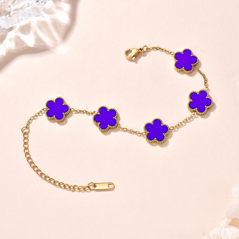 FLY FEI 18K Gold-Plated Four Leaf Clover Bracelet for Women,Adjustable lucky Bracelet Set Jewelry Gift-Hypoallergenic Charm for Birthdays, Wellness & Daily Wear - Image 2